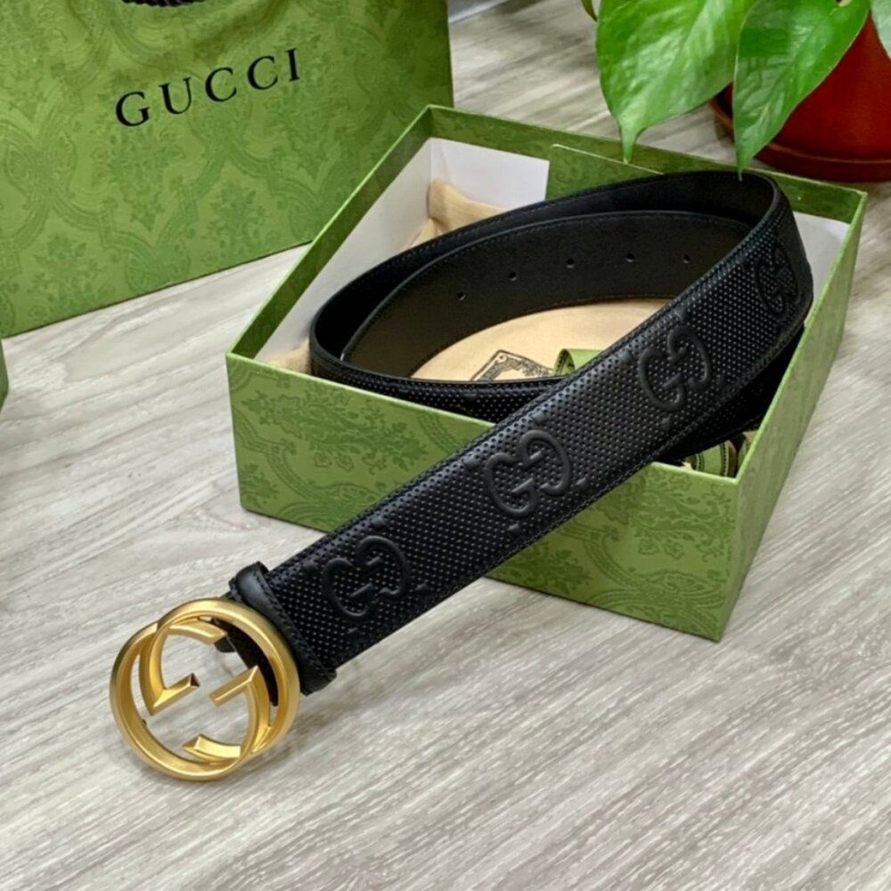 Gucci Black Leather Belt with Golden Double G - Picture 2 of 5